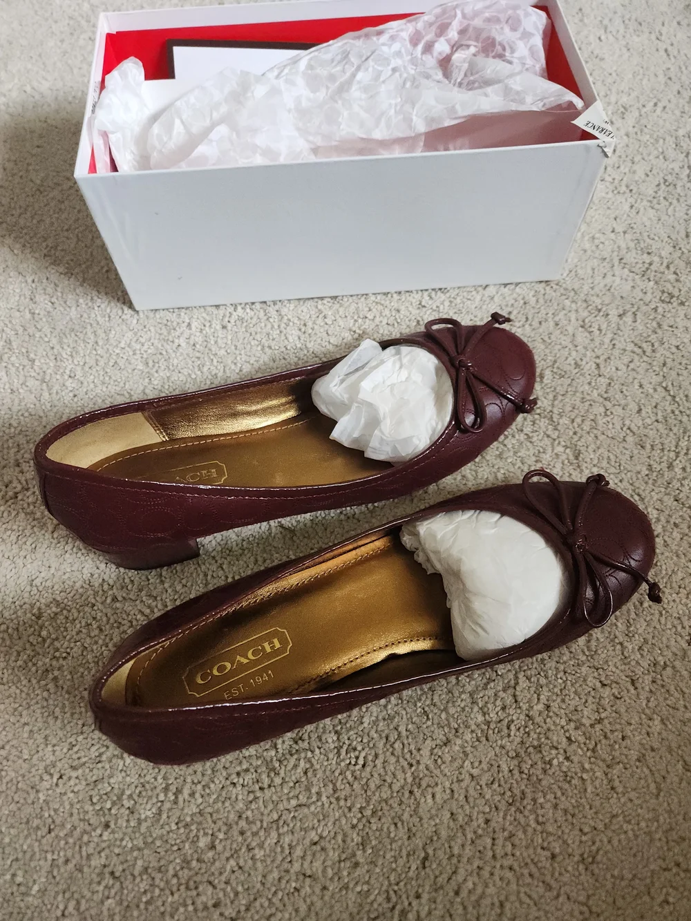 COACH ODETTE Women's Burgundy Leather Ballet Flats